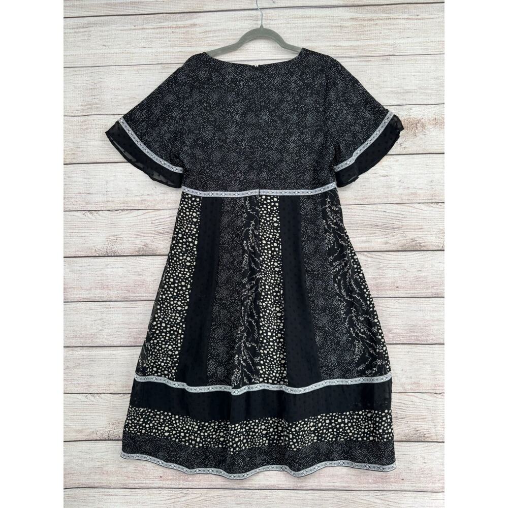 Piper & Scoot Multi Print Lace Trimmed A-Line Dress Women's Medium Black/White‎ - Picture 2 of 12